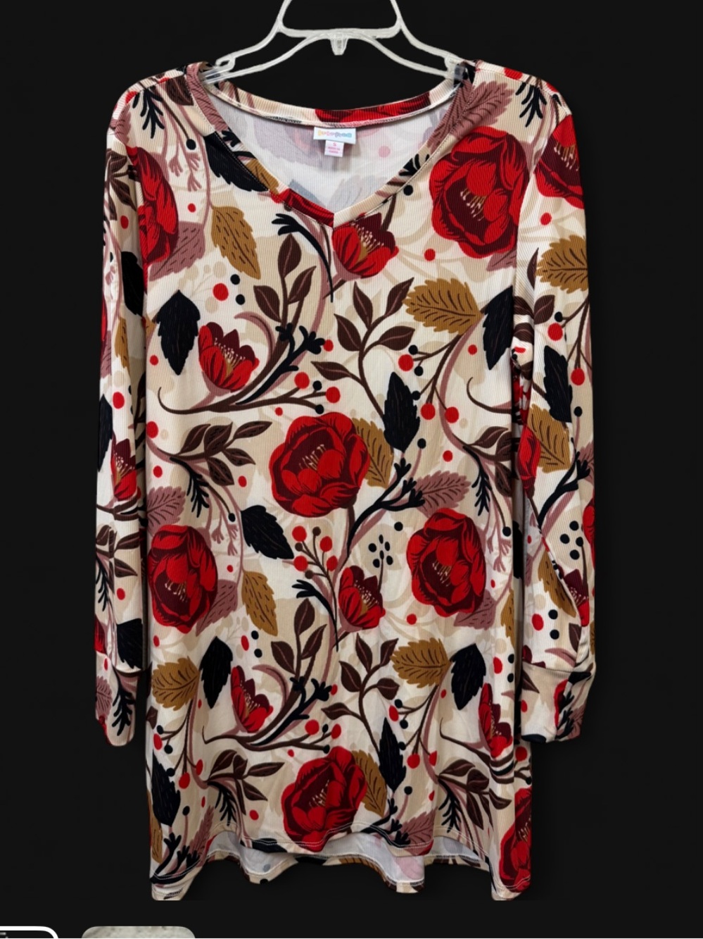 LuLaRoe Multicolor Logo Tag on Cream Background